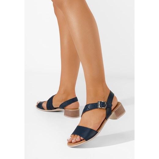 Granatowe sandały damskie skórzane Savina ze sklepu Zapatos w kategorii Sandały damskie - zdjęcie 165301031