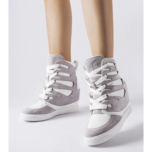 Biało-szare sneakersy na koturnie Pantaleone ze sklepu gemre w kategorii Buty sportowe damskie - zdjęcie 165301842