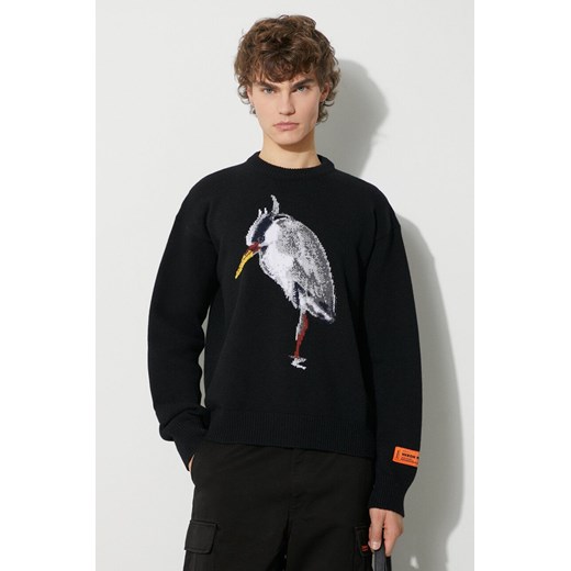 Heron Preston sweter wełniany Heron Bird Knit Crewneck męski kolor czarny  HMHE013F23KNI0031009 ze sklepu PRM w kategorii Swetry męskie - zdjęcie 165308831