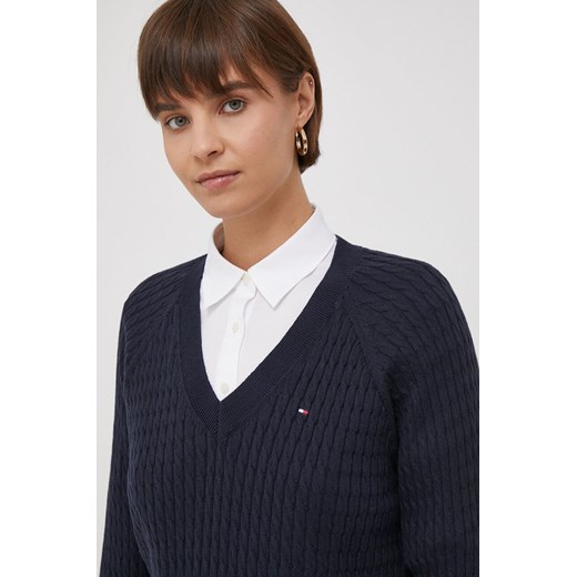 Sweter damski Tommy Hilfiger z dekoltem w serek casual