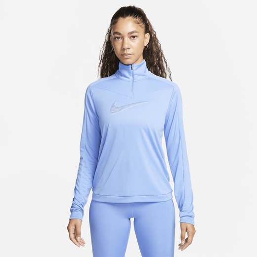 Damska koszulka do biegania z zamkiem 1/4 Nike Dri-FIT Swoosh - Niebieski Nike S (EU 36-38) Nike poland