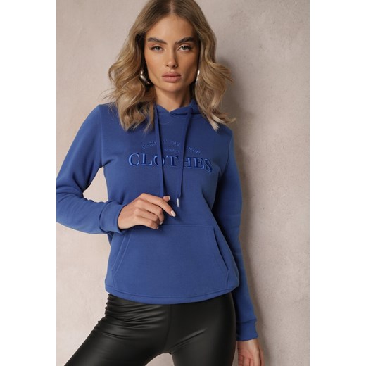 Niebieska Ocieplana Bluza z Haftem i Kapturem Ieliana ze sklepu Renee odzież w kategorii Bluzy damskie - zdjęcie 165334443