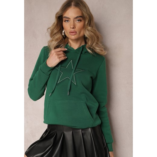 Zielona Ocieplana Bluza Dzianinowa z Kapturem Ziff ze sklepu Renee odzież w kategorii Bluzy damskie - zdjęcie 165334453
