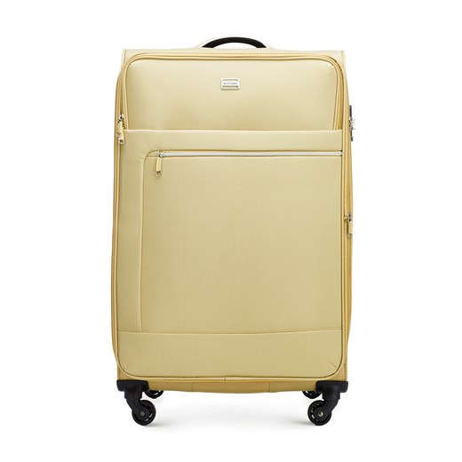 Duża walizka miękka z błyszczącym suwakiem z przodu beżowa ze sklepu WITTCHEN w kategorii Walizki - zdjęcie 165341602
