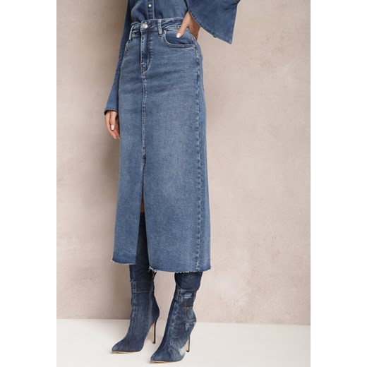 Niebieska Spódnica Maxi z Rozcięciem z Jeansu Vonuline ze sklepu Renee odzież w kategorii Spódnice - zdjęcie 165341842