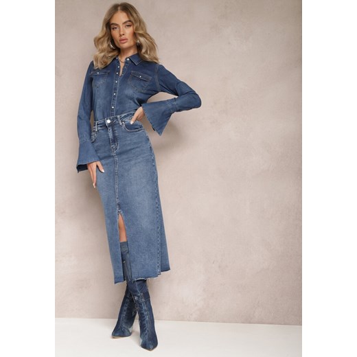 Niebieska Spódnica Maxi z Rozcięciem z Jeansu Vonuline ze sklepu Renee odzież w kategorii Spódnice - zdjęcie 165341844