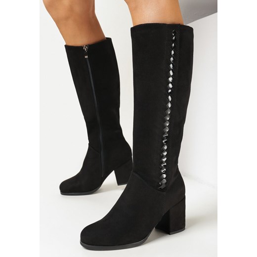 Czarne Kozaki na Słupku z Metalicznym Zdobieniem Aranthe 39 okazyjna cena born2be.pl