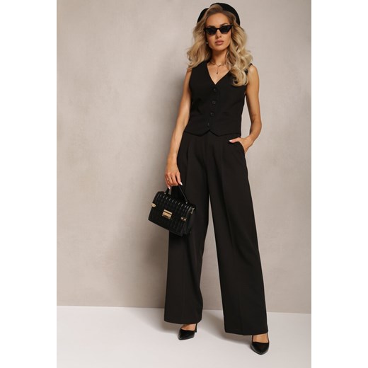 Czarne Szerokie Spodnie High Waist Seraphella ze sklepu Renee odzież w kategorii Spodnie damskie - zdjęcie 165356613