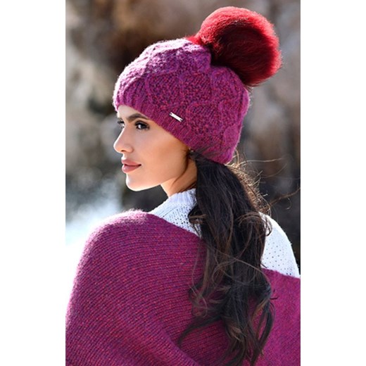 Wełniana czapka damska w kolorze malinowym merino wool FREZJA, Kolor malinowy, Rozmiar one size, KAMEA ze sklepu Primodo w kategorii Czapki zimowe damskie - zdjęcie 165369190