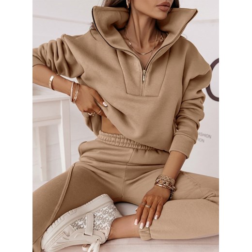Komplet dresowy ze stójką Leitta - cappuccino - capuccino Pakuten uniwersalny okazyjna cena pakuten.pl