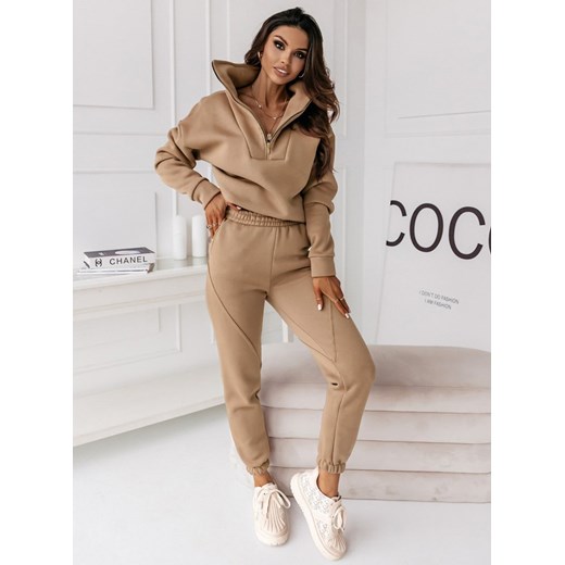 Komplet dresowy ze stójką Leitta - cappuccino - capuccino Pakuten uniwersalny pakuten.pl promocja