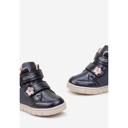 Granatowe Botki za Kostkę na Rzep z Naszywkami Allegia 26 wyprzedaż born2be.pl