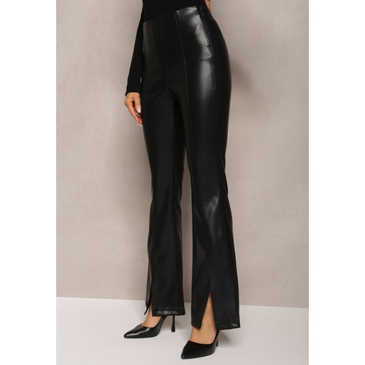 Czarne Spodnie Dzwony z Imitacji Skóry Idenna ze sklepu Renee odzież w kategorii Spodnie damskie - zdjęcie 165378411