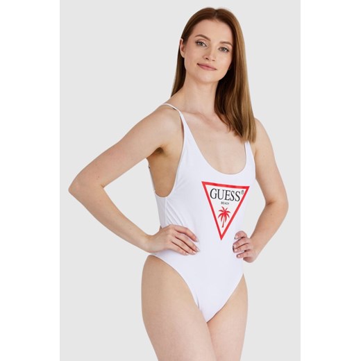 GUESS Biały strój kąpielowy z trójkątnym logo, Wybierz rozmiar XL ze sklepu outfit.pl w kategorii Stroje kąpielowe - zdjęcie 165382413