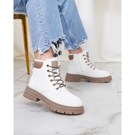 Białe workery damskie Royalfashion.pl płaskie casual 