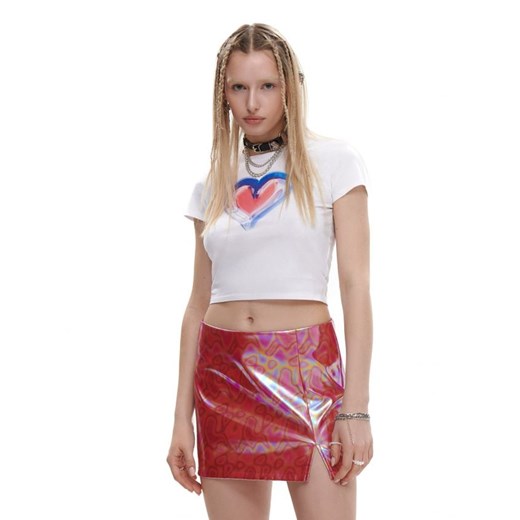 Cropp - Wzorzysta spódnica mini z połyskiem - różowy Cropp XS wyprzedaż Cropp