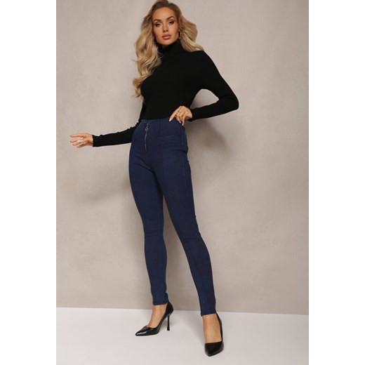 Granatowe Dopasowane Spodnie Skinny Mystia ze sklepu Renee odzież w kategorii Spodnie damskie - zdjęcie 165389104