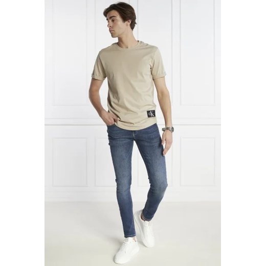 T-shirt męski beżowy Calvin Klein z krótkimi rękawami na wiosnę 