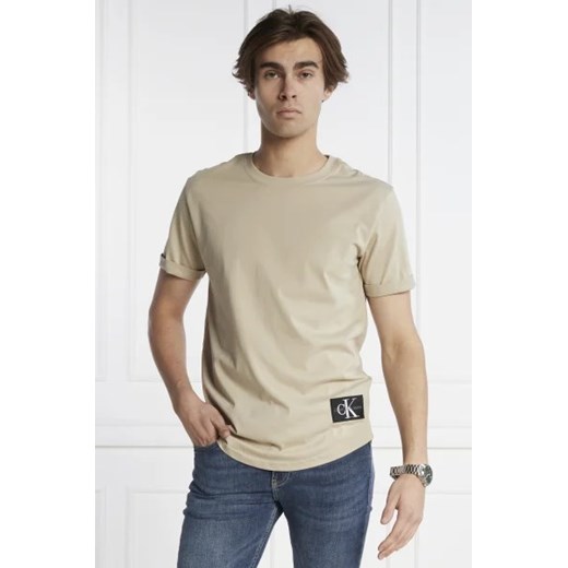 Beżowy t-shirt męski Calvin Klein z krótkimi rękawami na wiosnę 
