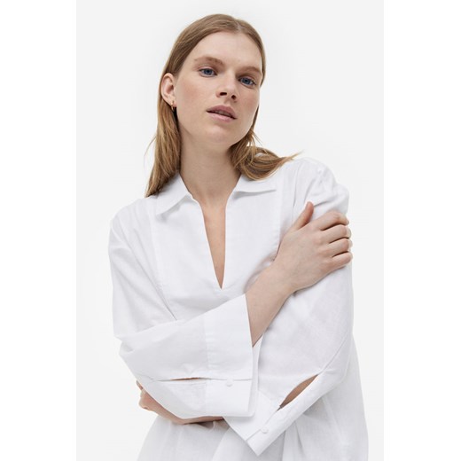 H & M - Tunikowa koszula z domieszką lnu - Biały H & M S H&M