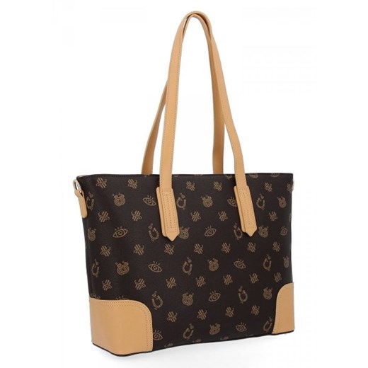 Stylowa Torebka Damska Shopper Bag firmy Herisson Czekoladowa/Ciemny Beż Herisson One Size wyprzedaż torbs.pl