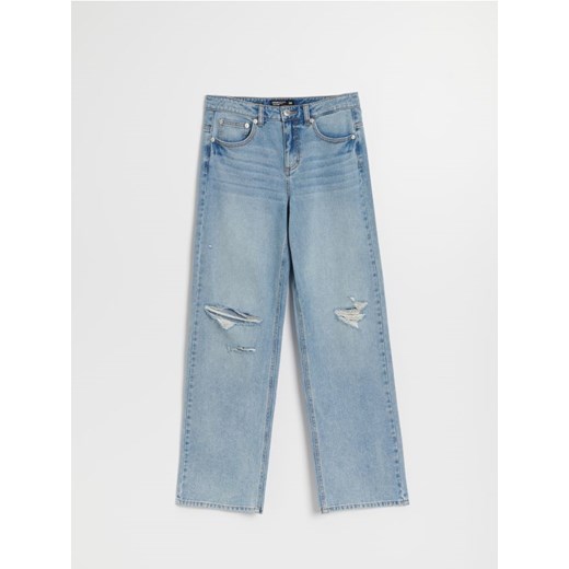 Jasne jeansy wide leg z niskim stanem i przetarciami House 38 House