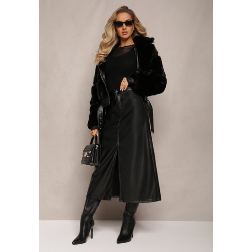 Czarna Trapezowa Spódnica Maxi z Imitacji Skóry Selariel ze sklepu Renee odzież w kategorii Spódnice - zdjęcie 165420160