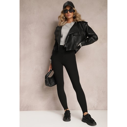 Czarne Bawełniane Legginsy Ocieplane High Waist Fashio ze sklepu Renee odzież w kategorii Spodnie damskie - zdjęcie 165420210