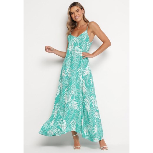 Zielona Sukienka Maxi Bawełniana w Kwiaty Brets ze sklepu Born2be Odzież w kategorii Sukienki - zdjęcie 165427403