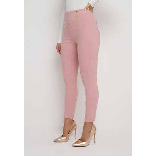 Różowe Spodnie Skinny z Napami w Talii Elarian ze sklepu Born2be Odzież w kategorii Spodnie damskie - zdjęcie 165427514