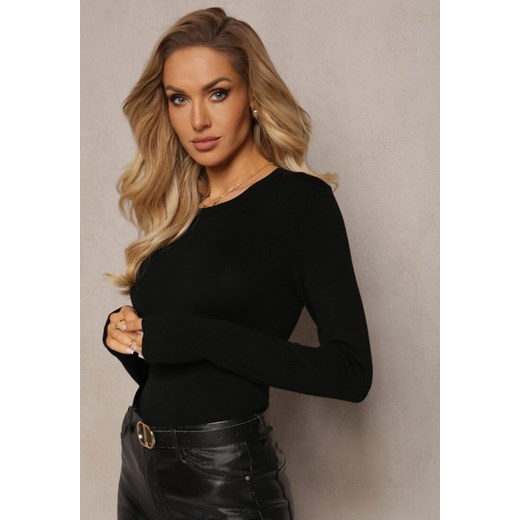 Czarny Dopasowany Casualowy Sweter z Okrągłym Dekoltem Eclariano Renee S promocja Renee odzież
