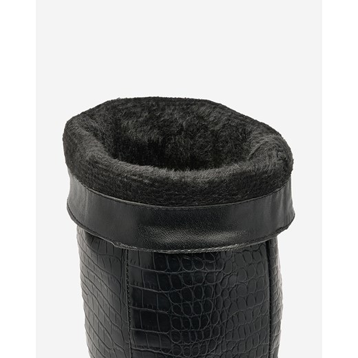 Royalfashion Czarne damskie kozaki na szpilce z tłoczeniem Classy Elegant Royalfashion.pl 41 royalfashion.pl wyprzedaż