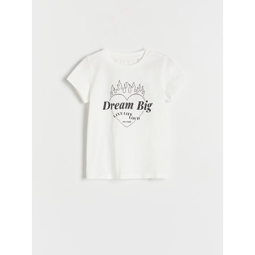 Reserved - Bawełniany t-shirt z aplikacją - złamana biel Reserved 122 (6-7 lat) Reserved