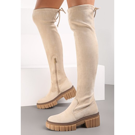 Beżowe Kozaki Muszkieterki na Grubej Podeszwie Razaina Renee 41 okazja renee.pl