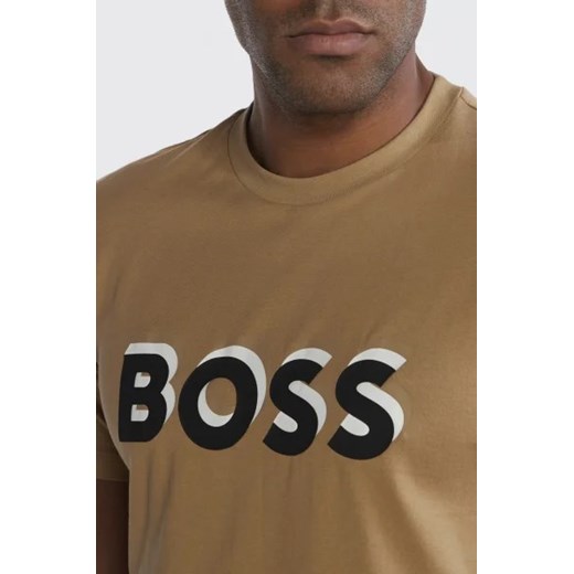 T-shirt męski BOSS HUGO brązowy z krótkim rękawem 