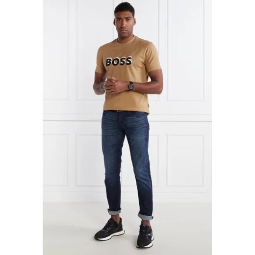 T-shirt męski BOSS HUGO brązowy z krótkim rękawem 