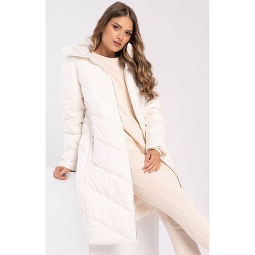 Długi pikowany płaszcz z paskiem biały J-Alpina, Kolor biały, Rozmiar L, Volcano ze sklepu Primodo w kategorii Płaszcze damskie - zdjęcie 165532624