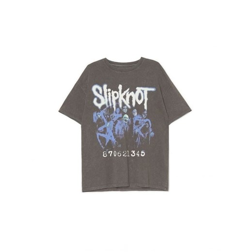 Cropp - Szara koszulka z nadrukiem Slipknot - szary ze sklepu Cropp w kategorii Bluzki damskie - zdjęcie 165573024