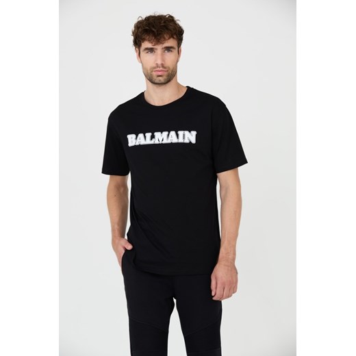 BALMAIN Czarny t-shirt z białym logo Retro Balmain Flock, Wybierz rozmiar S ze sklepu outfit.pl w kategorii T-shirty męskie - zdjęcie 165575233