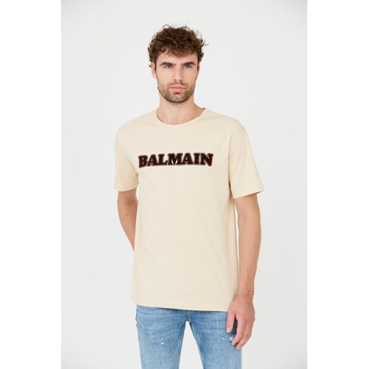 BALMAIN Beżowy t-shirt Retro Balmain Flock, Rozmiar S ze sklepu outfit.pl w kategorii T-shirty męskie - zdjęcie 165575241