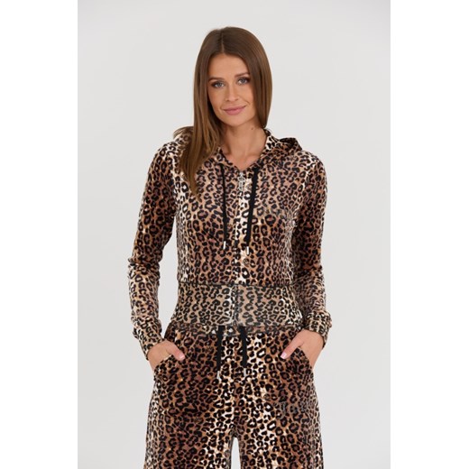 JUICY COUTURE Bluza damska Marissa Leopard Velour Track Top, Wybierz rozmiar S ze sklepu outfit.pl w kategorii Bluzy damskie - zdjęcie 165575373
