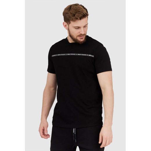 ARMANI EXCHANGE Czarny t-shirt męski z paskiem z logo, Wybierz rozmiar L ze sklepu outfit.pl w kategorii T-shirty męskie - zdjęcie 165577523