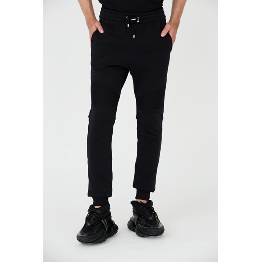 BALMAIN Czarne spodnie dresowe RIbbed Flock Sweatpants, Wybierz rozmiar L ze sklepu outfit.pl w kategorii Spodnie męskie - zdjęcie 165577613