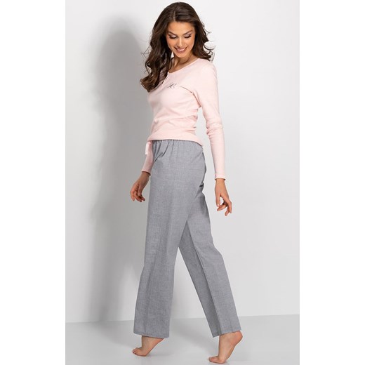 Piżama damska z długim rękawem i długą nogawką Linda, Kolor różowo-szary, Rozmiar S, Momenti per me ze sklepu Intymna w kategorii Piżamy damskie - zdjęcie 165579960