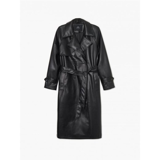 Cropp - Czarny płaszcz z imitacji skóry - czarny Cropp L Cropp