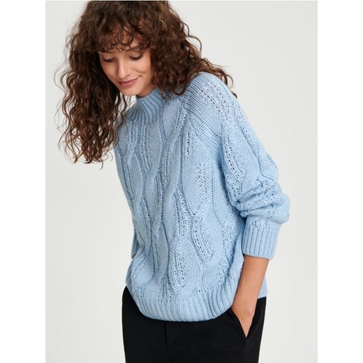 Sinsay - Sweter z ozdobnym splotem - błękitny ze sklepu Sinsay w kategorii Swetry damskie - zdjęcie 165590114