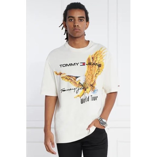 T-shirt męski biały Tommy Jeans z bawełny z krótkim rękawem