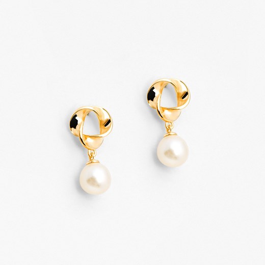 kolczyki wiszące z kółkiem i perłami, złote ze sklepu ANIA KRUK w kategorii Kolczyki - zdjęcie 165592024