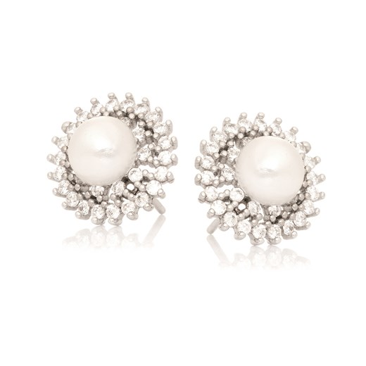 kolczyki srebrne z cyrkonią i perłą ze sklepu ANIA KRUK w kategorii Kolczyki - zdjęcie 165592084