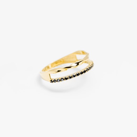pierścionek podwójny skręcany z czarnymi cyrkoniami, złoty ze sklepu ANIA KRUK w kategorii Pierścionki - zdjęcie 165592434